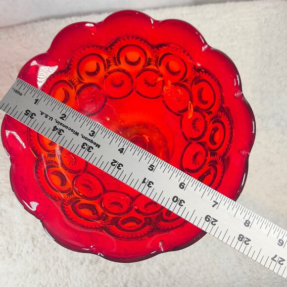 L E Smith Vintage Victorian Amberina Carnival Glass Compote Bowl Amber Red Fruit - Picture 7 of 16